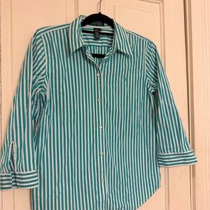 Ralph Lauren Women’s Teal Striped Button Down Shirt